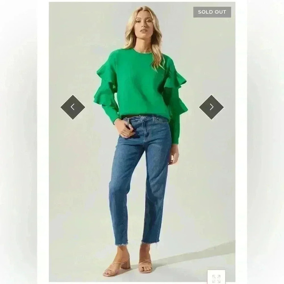 SUGARLIPS Quinley Ruffle Sweater In Kelly Green Size Small - Picture 1 of 10